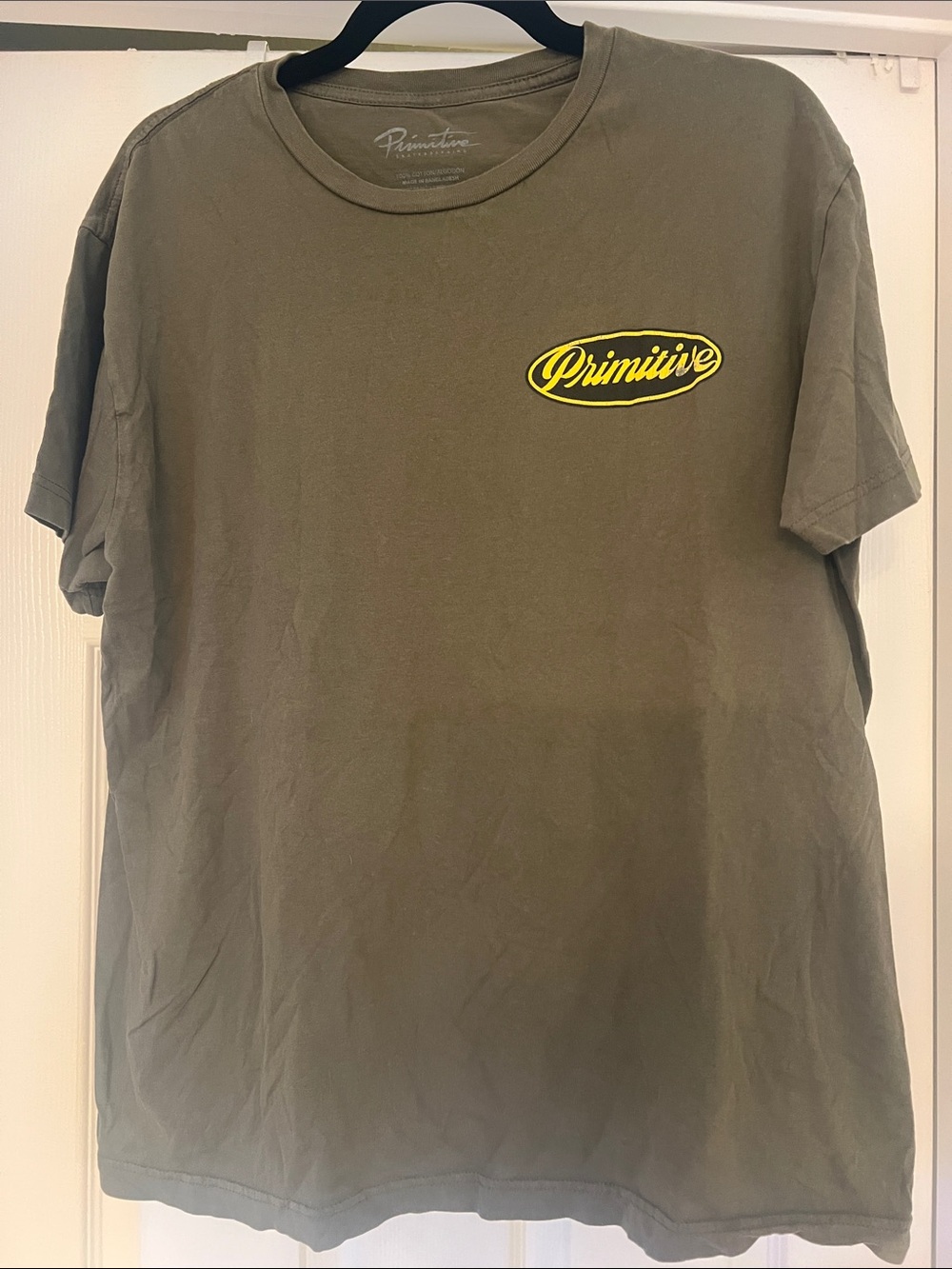 Primitive Olive Green Short-Sleeve Tee with Yellow Logo
